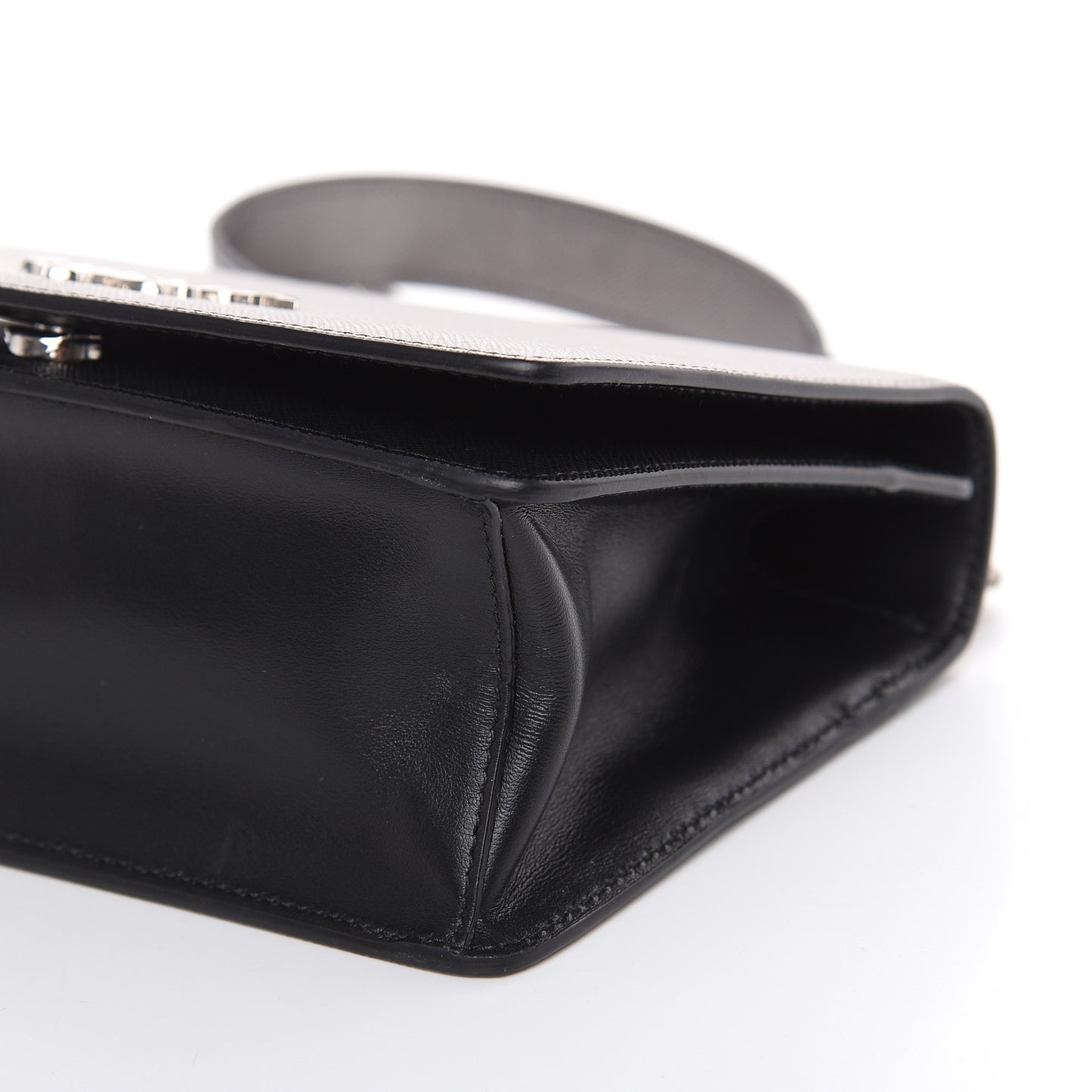 Metallic Saffiano Soft Chain Shoulder Bag Silver
