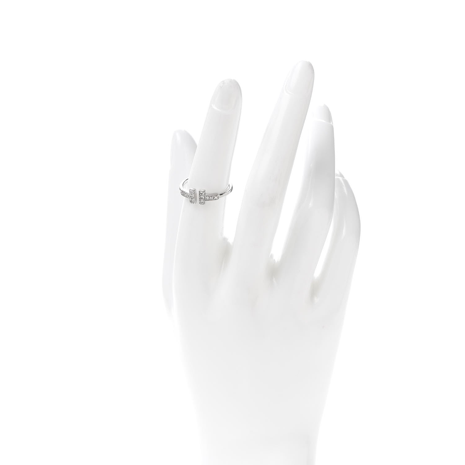 Tiffany 18K White Gold Diamond T Wire Ring 53 6.5 2 of 5