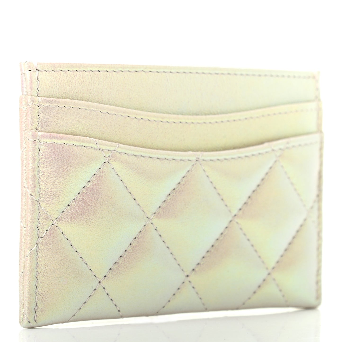 Iridescent Lambskin Quilted Card Holder Ivory