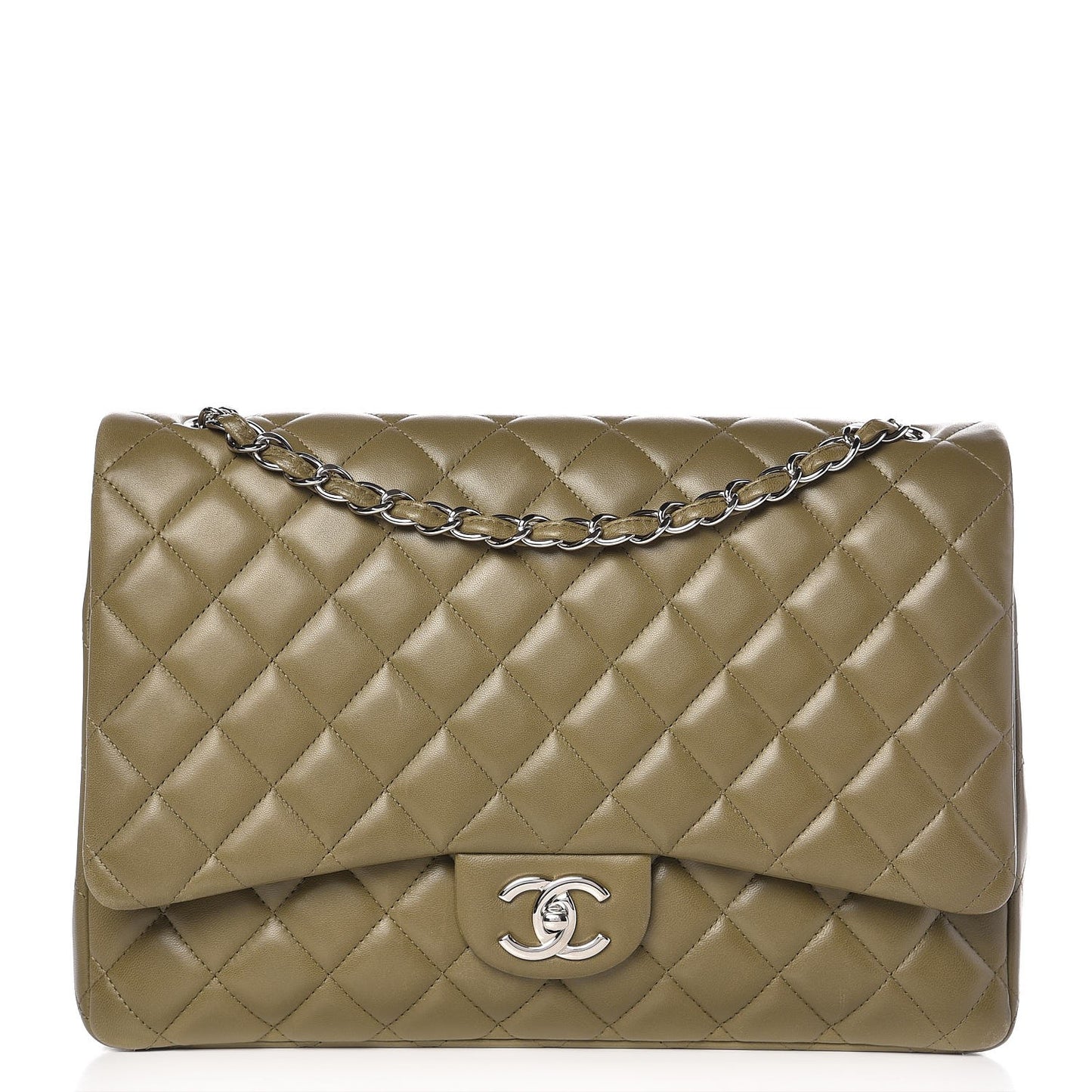 Lambskin Quilted Maxi Double Flap Green