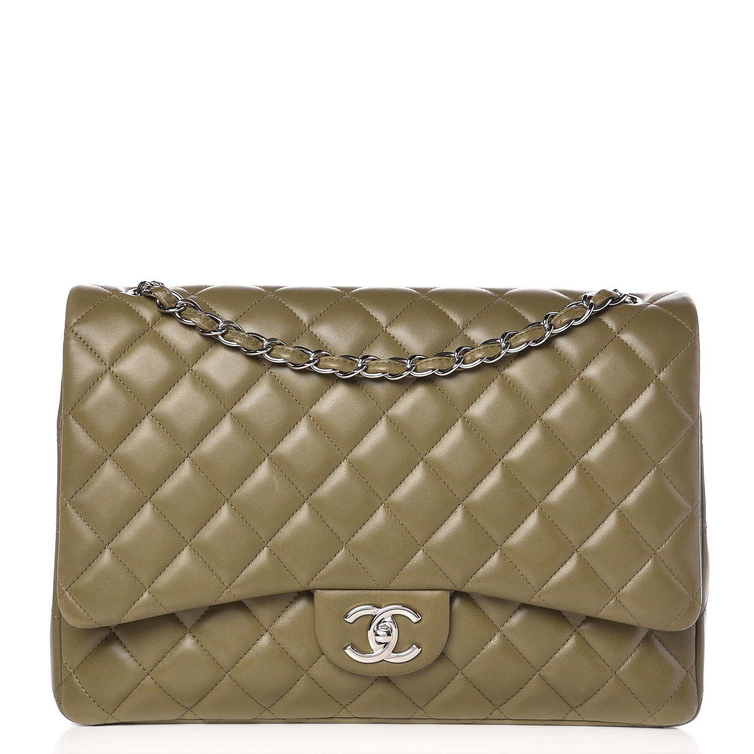 Chanel Lambskin Quilted Maxi Double Flap Green 1 of 7