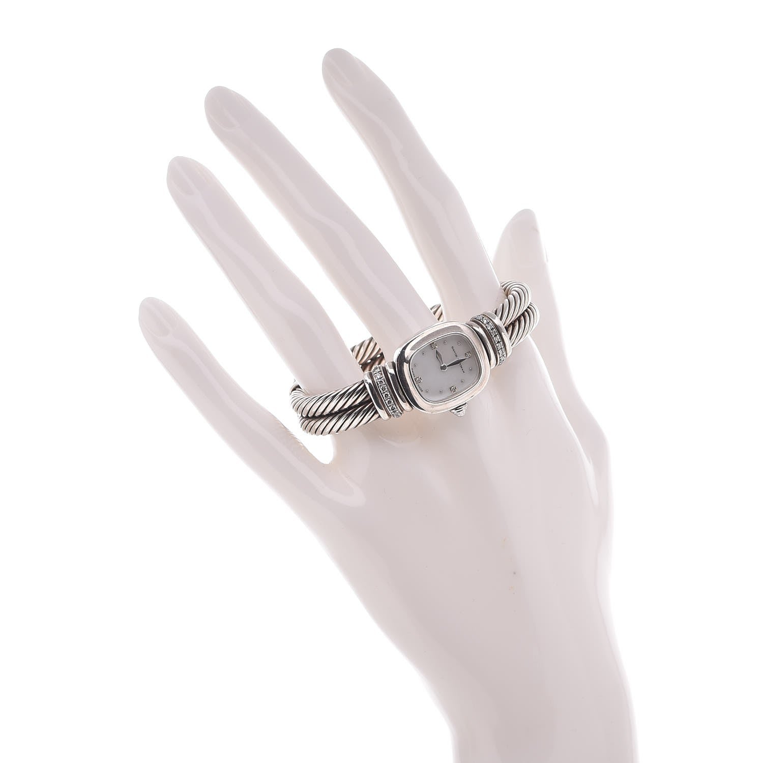 David Yurman Sterling Silver Diamond Mother of Pearl 19mm Cable Chelsea Quartz Watch 2 of 6