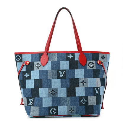 Louis Vuitton Denim Damier Monogram Patchwork Neverfull Blue Rouge 3 of 10