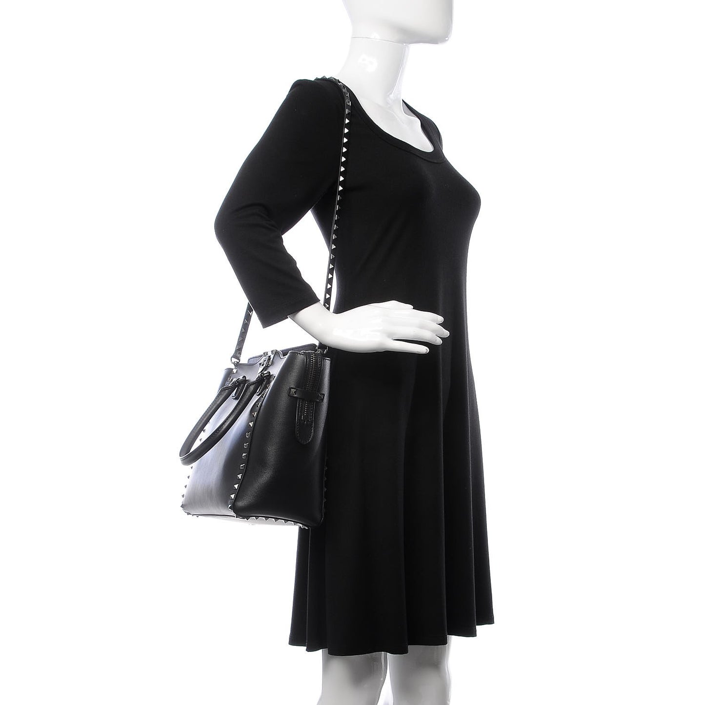 Vitello Rockstud Double Handle Tote Black