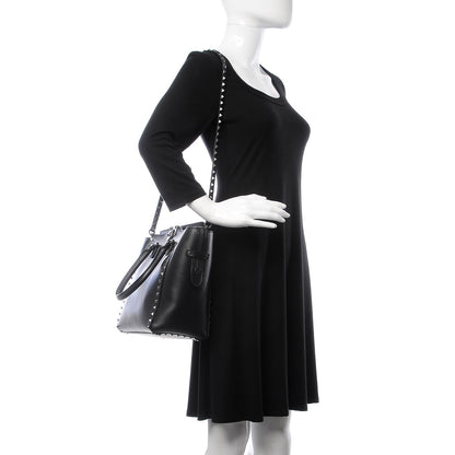 Valentino Garavani Vitello Rockstud Double Handle Tote Black 2 of 8
