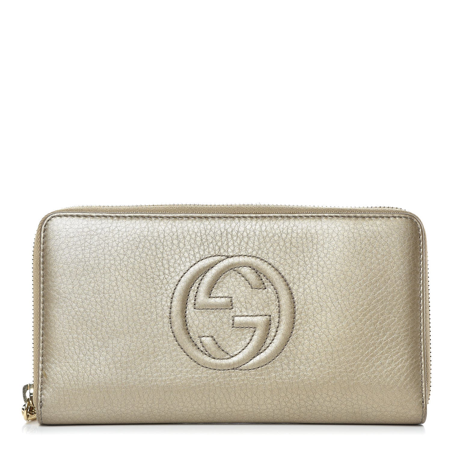 Gucci Metallic Pebbled Calfskin Soho Zip Around Wallet Golden Beige 1 of 10