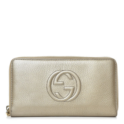 Gucci Metallic Pebbled Calfskin Soho Zip Around Wallet Golden Beige 1 of 10