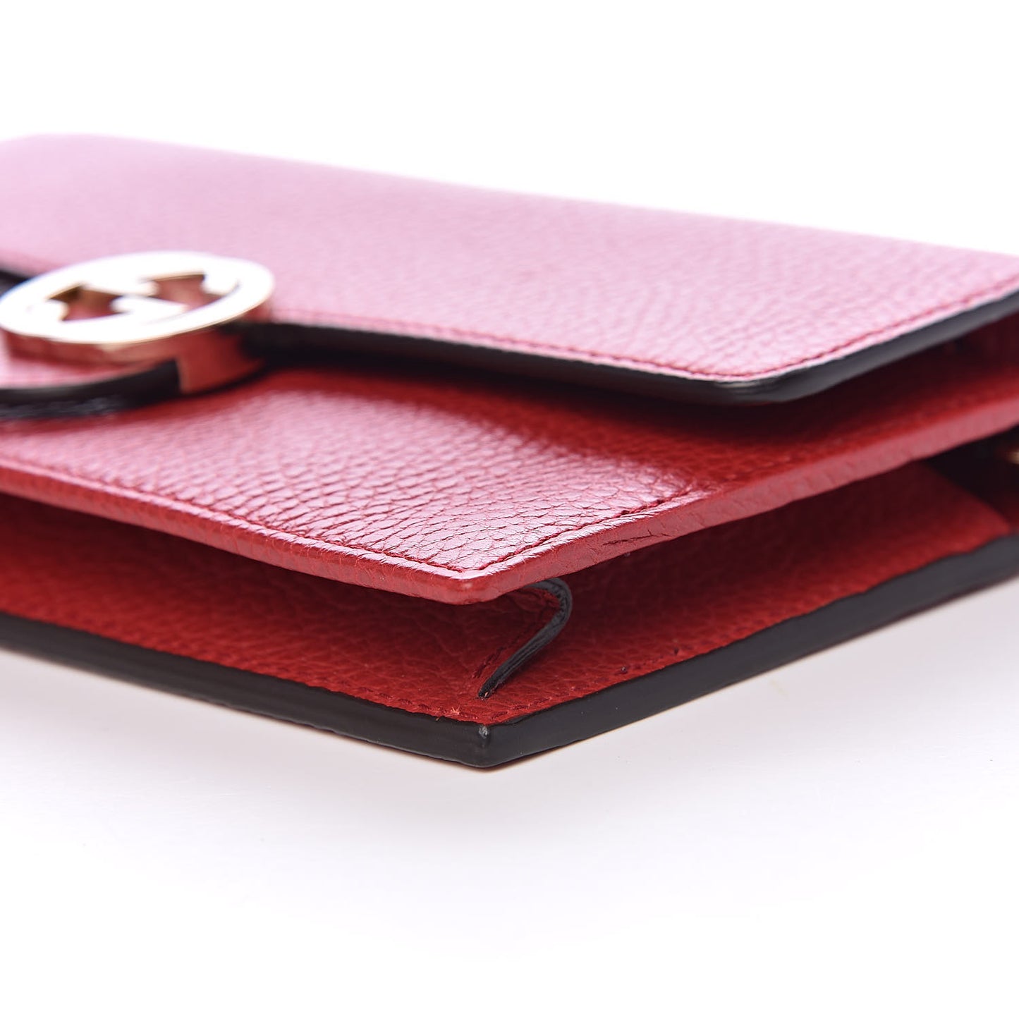 Dollar Calfskin Interlocking G Chain Wallet Red