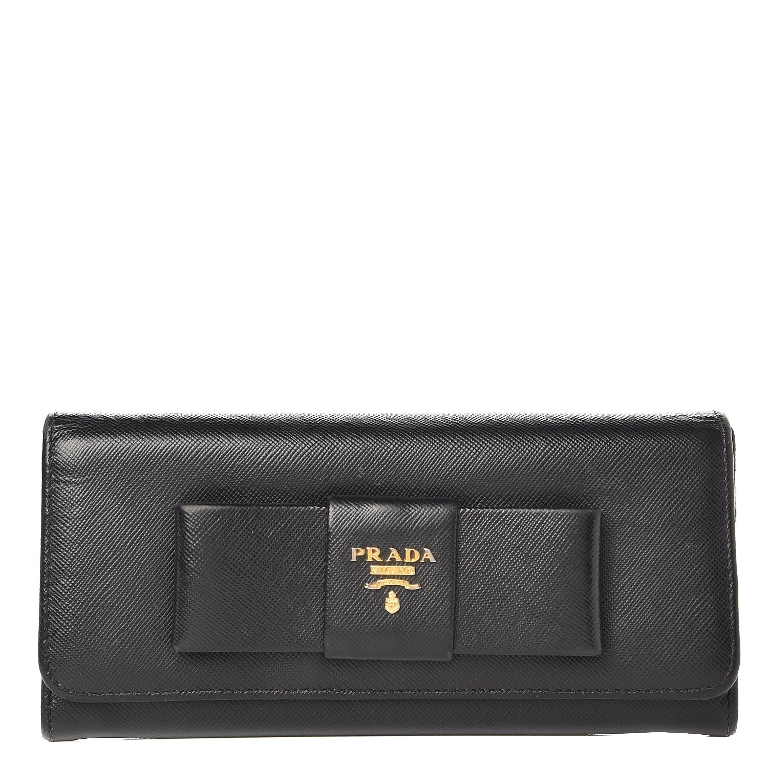 Prada Saffiano Bow Continental Wallet Nero Black 1 of 7