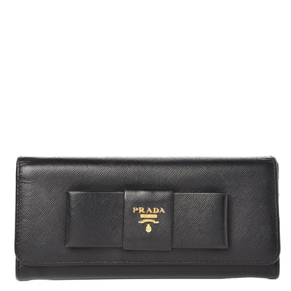 Prada Saffiano Bow Continental Wallet Nero Black 1 of 7