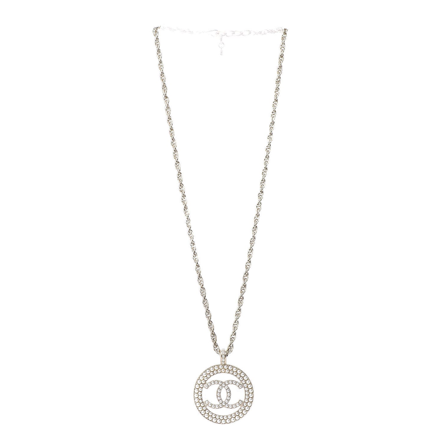 Pearl CC Round Pendant Necklace Gold