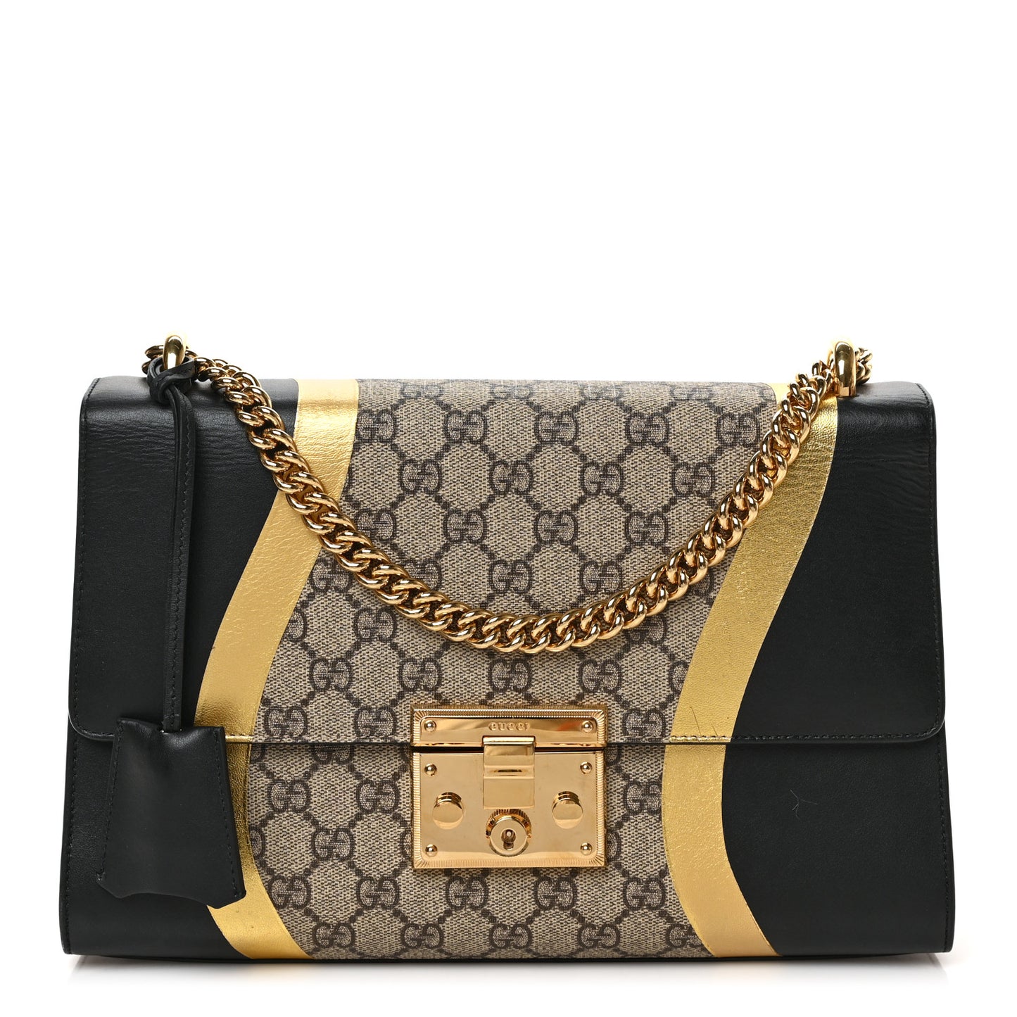 Calfskin GG Supreme Monogram Medium Padlock Shoulder Bag Black Gold