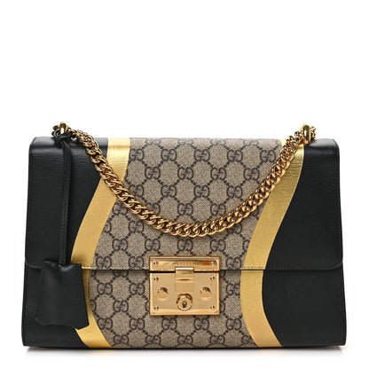 Gucci Calfskin GG Supreme Monogram Medium Padlock Shoulder Bag Black Gold 1 of 9