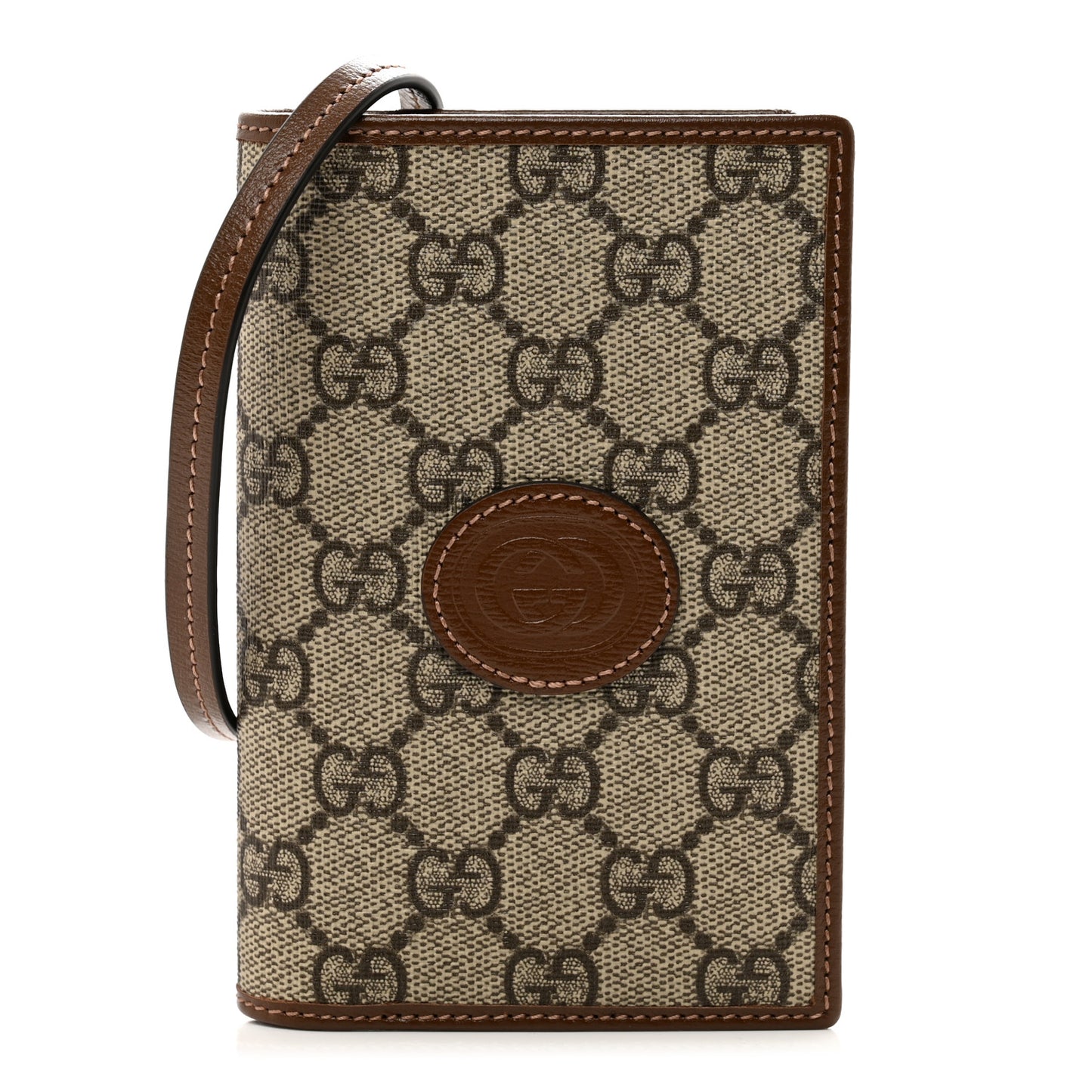 GG Supreme Monogram Azalea Calfskin Passport Case On Strap Beige
