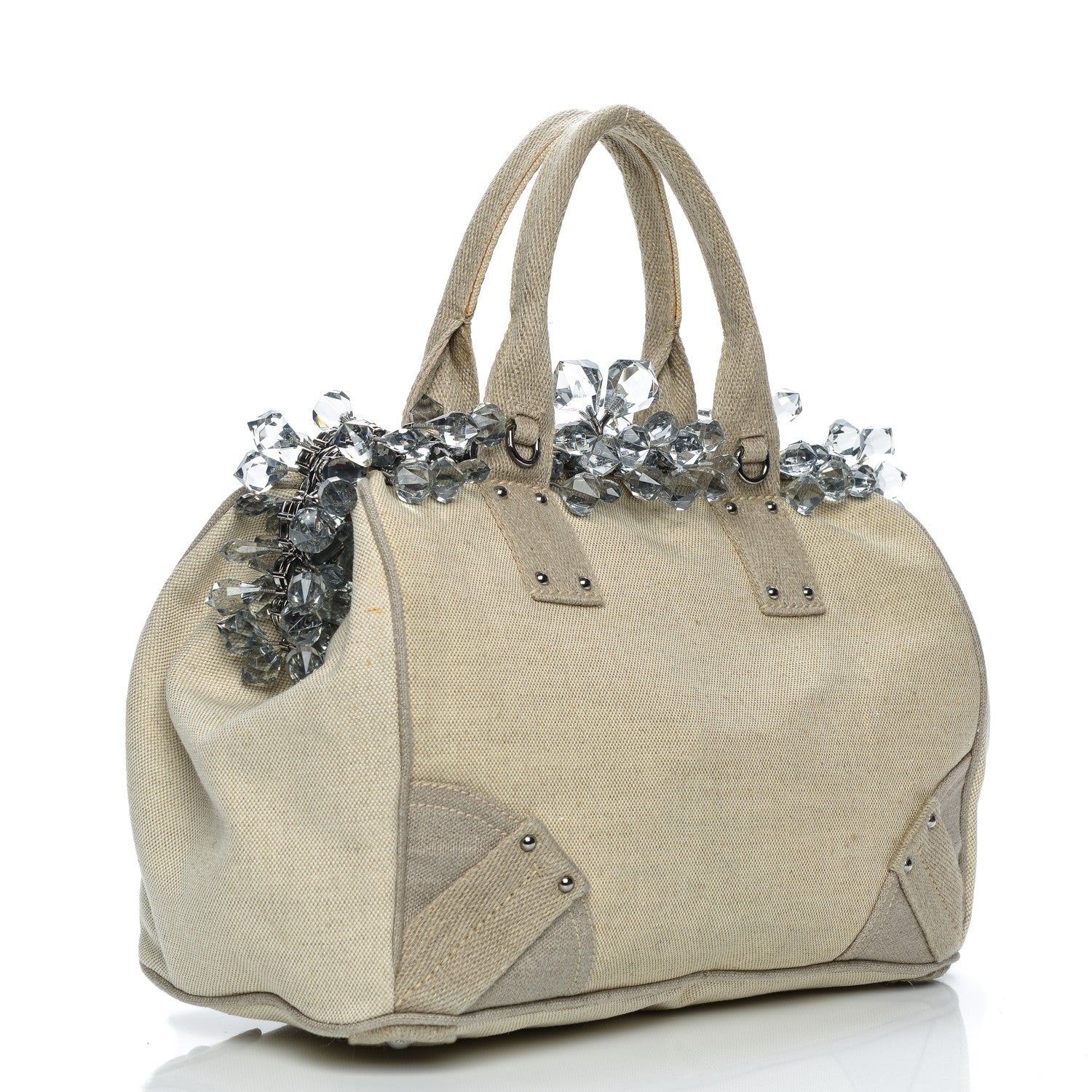 Prada Canvas Mistolino Medium Crystal Cluster Frame Bag Naturale 3 of 11