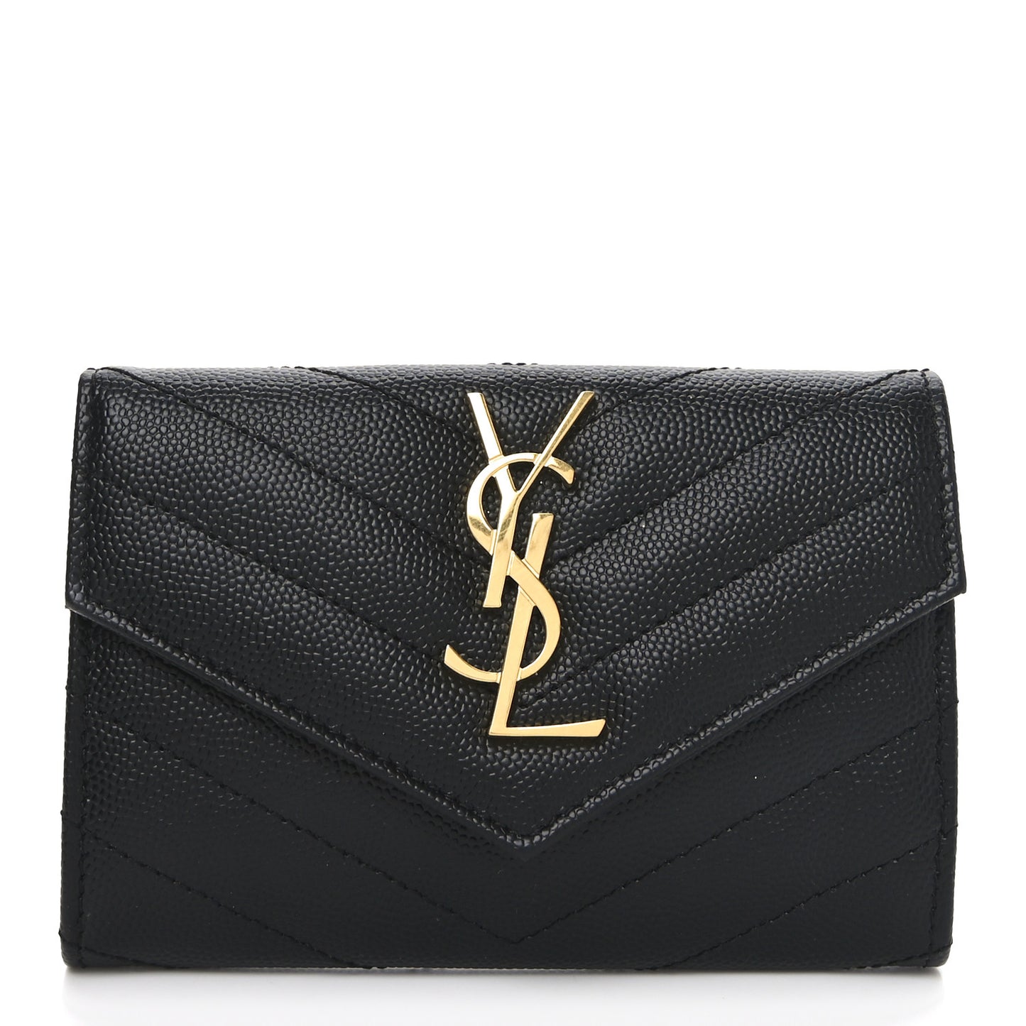Grain De Poudre Matelasse Chevron Small Monogram Envelope Wallet Black