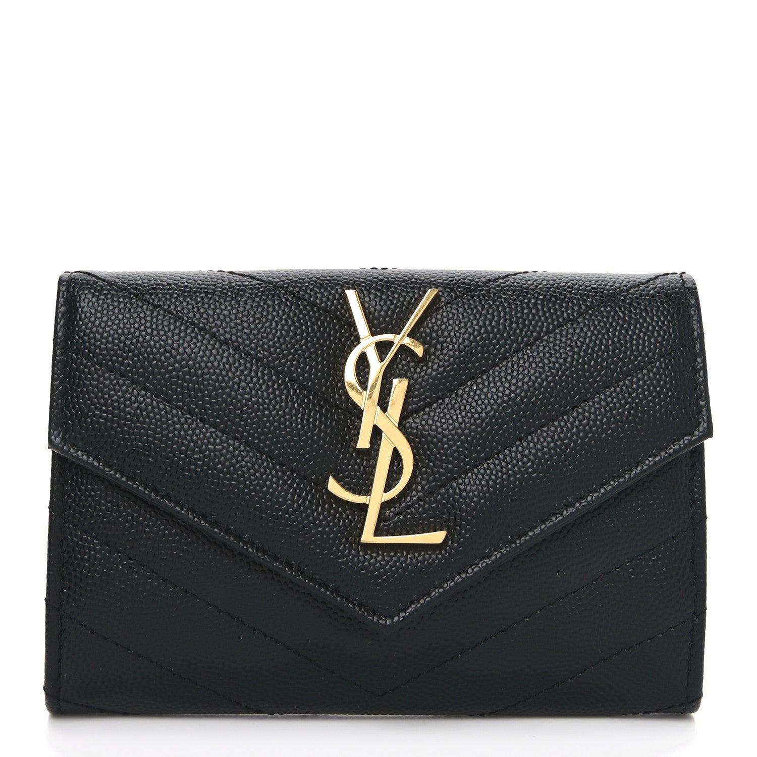 Saint Laurent Grain De Poudre Matelasse Chevron Small Monogram Envelope Wallet Black 1 of 8