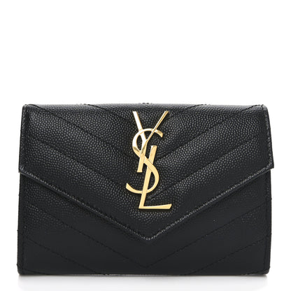 Saint Laurent Grain De Poudre Matelasse Chevron Small Monogram Envelope Wallet Black 1 of 8