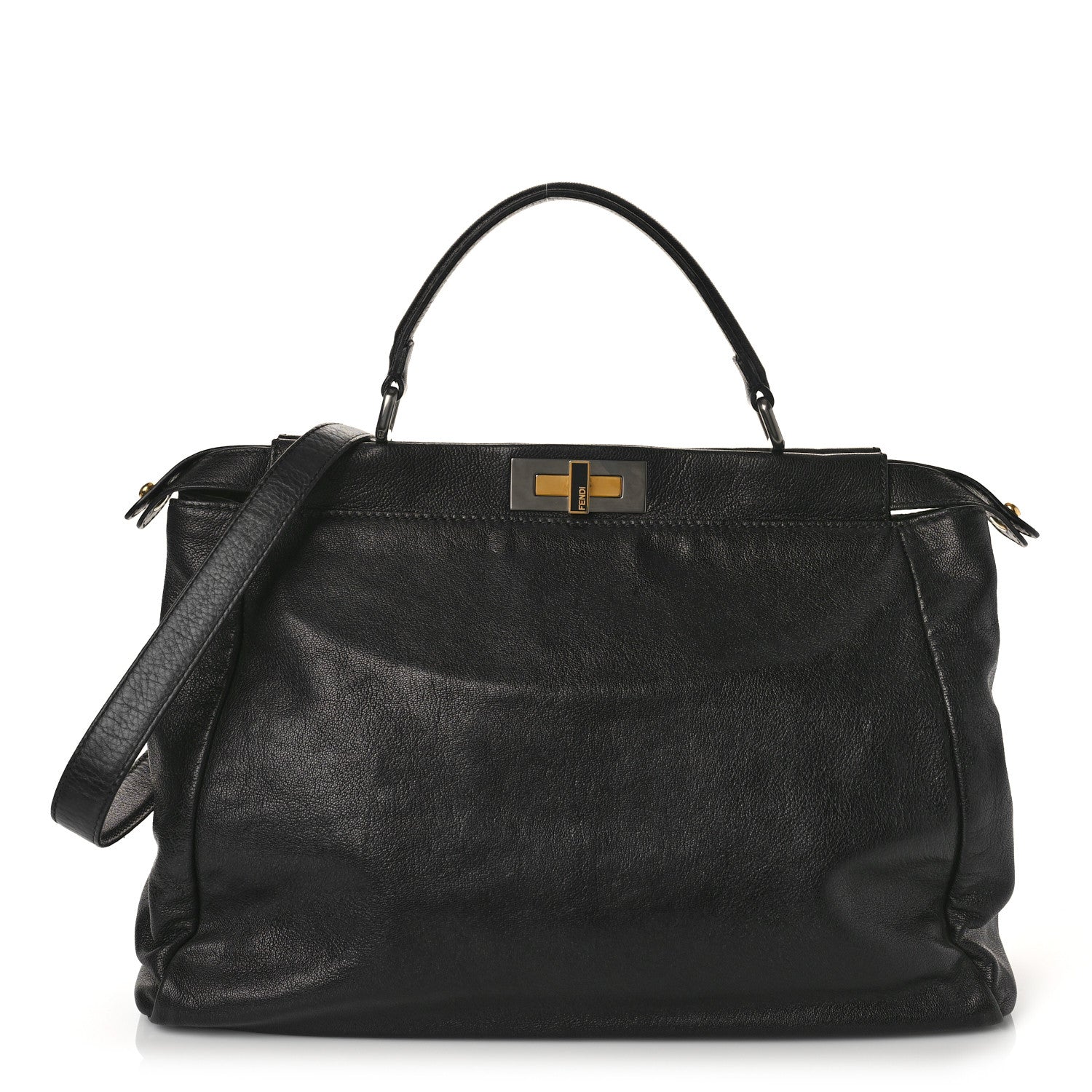 Fendi Goatskin Zucca Large Peekaboo Iconic Satchel Black Tobacco 1 of 9