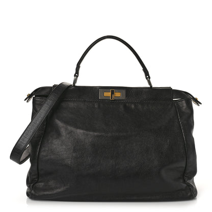 Fendi Goatskin Zucca Large Peekaboo Iconic Satchel Black Tobacco 1 of 9
