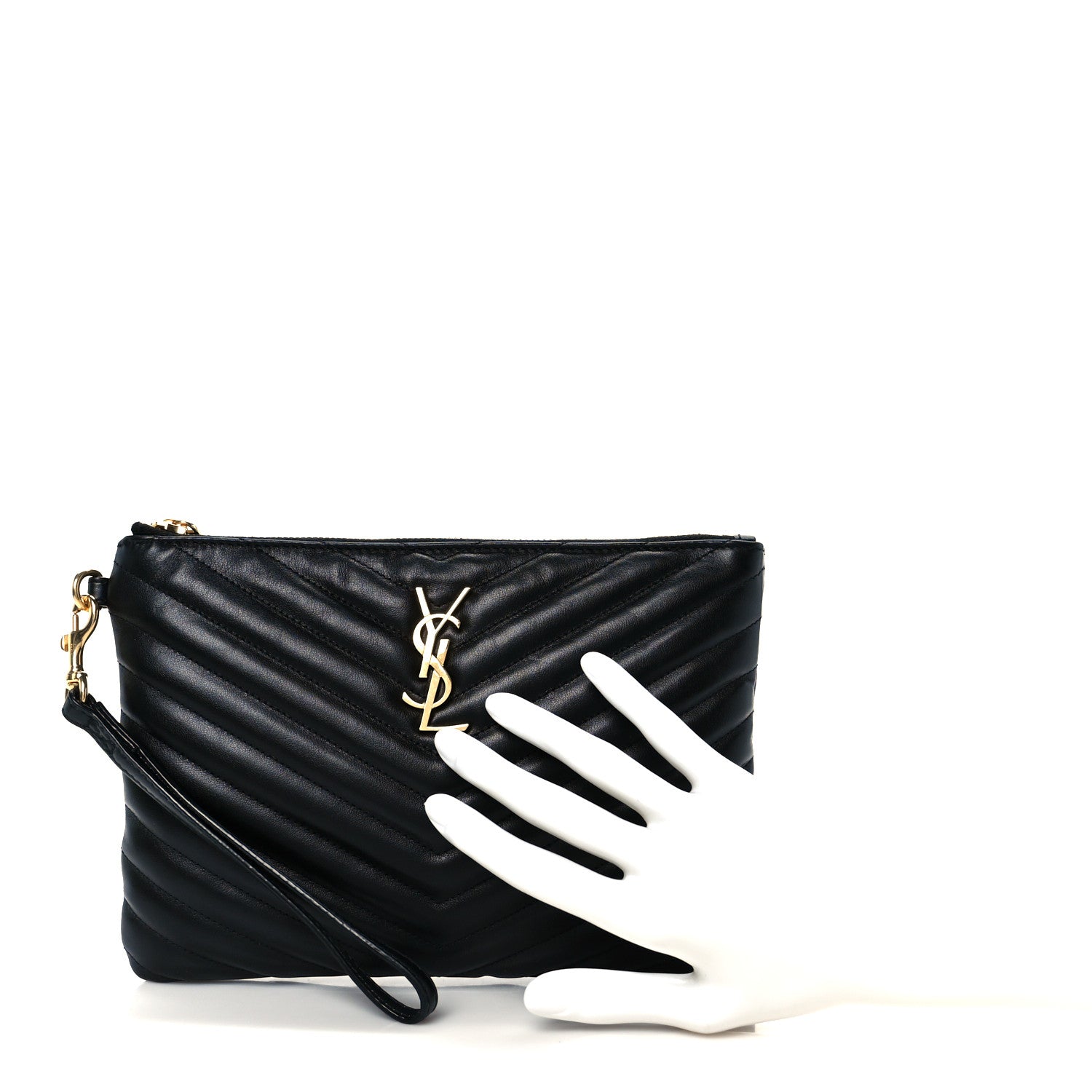 Saint Laurent Calfskin Matelasse Chevron Monogram A5 Wristlet Black 3 of 16