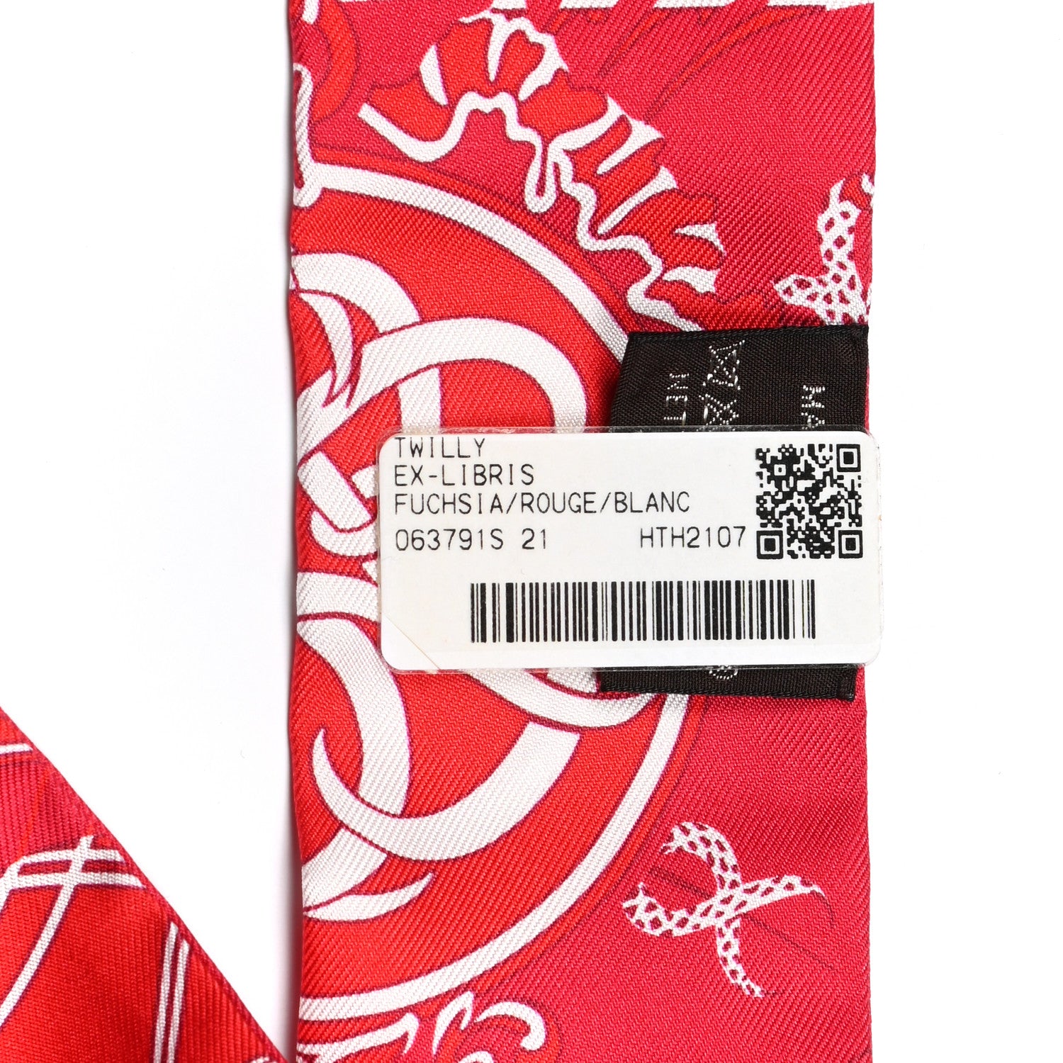 Hermes Silk Ex-Libris Twilly Fuchsia Rouge White 4 of 4
