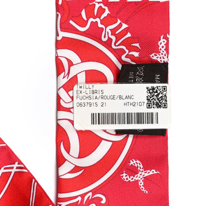 Hermes Silk Ex-Libris Twilly Fuchsia Rouge White 4 of 4