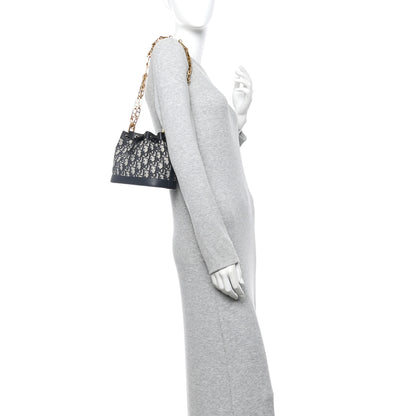 Christian Dior Oblique Drawstring Chain Bucket Bag Blue 2 of 11