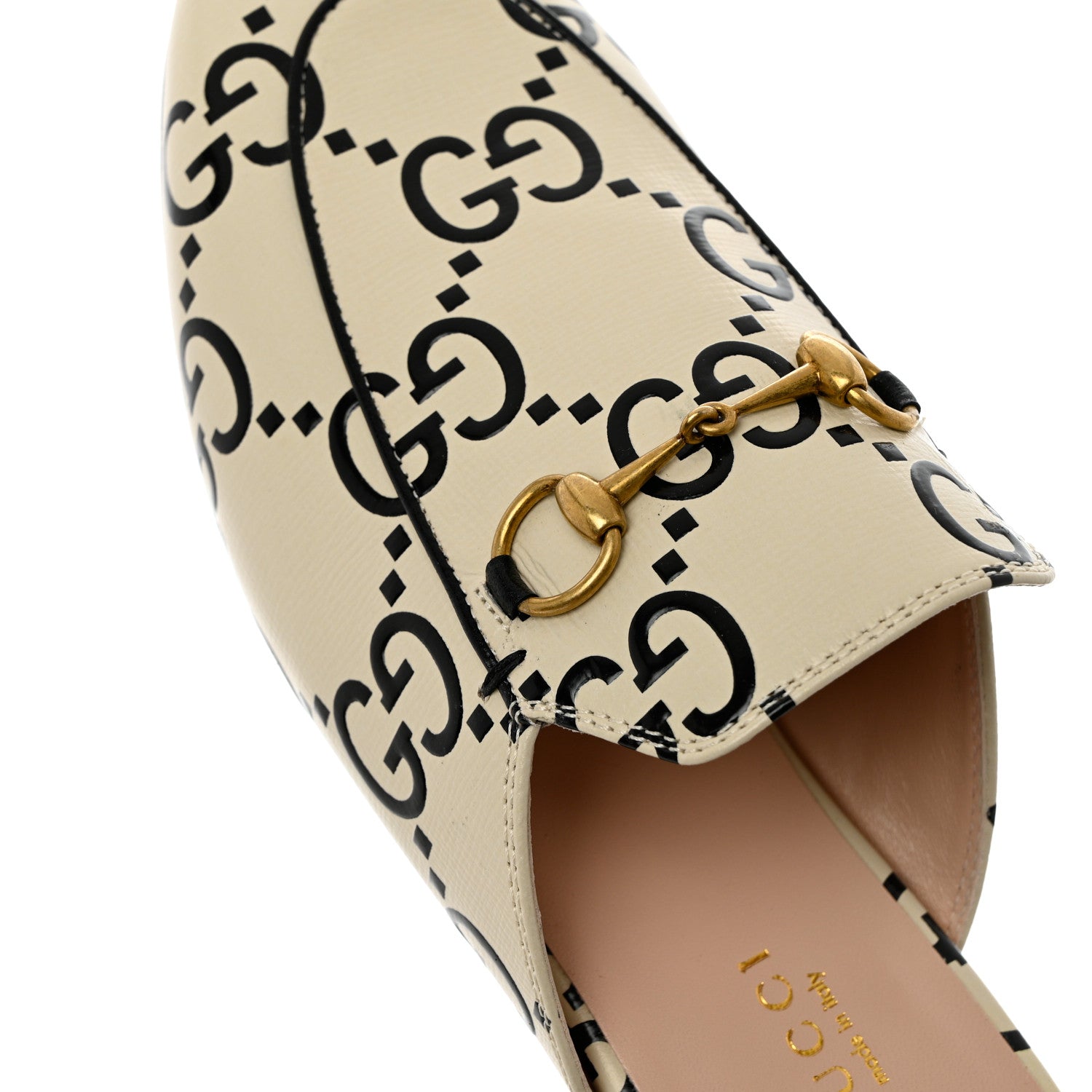 Gucci Azalea Calfskin GG Monogram Bi-Color Debossed Womens Princetown Slippers 38.5 Mystic White Black 11 of 12