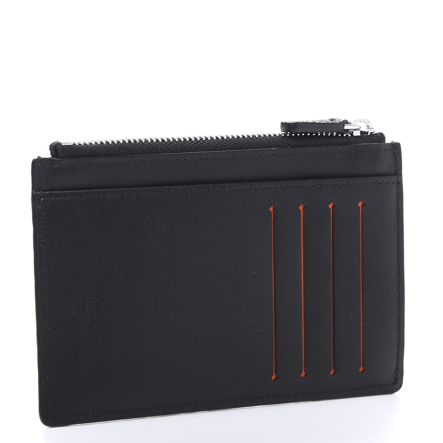 MCM Grained Calfskin Logo Zip Card Case Wallet Black 3 of 9