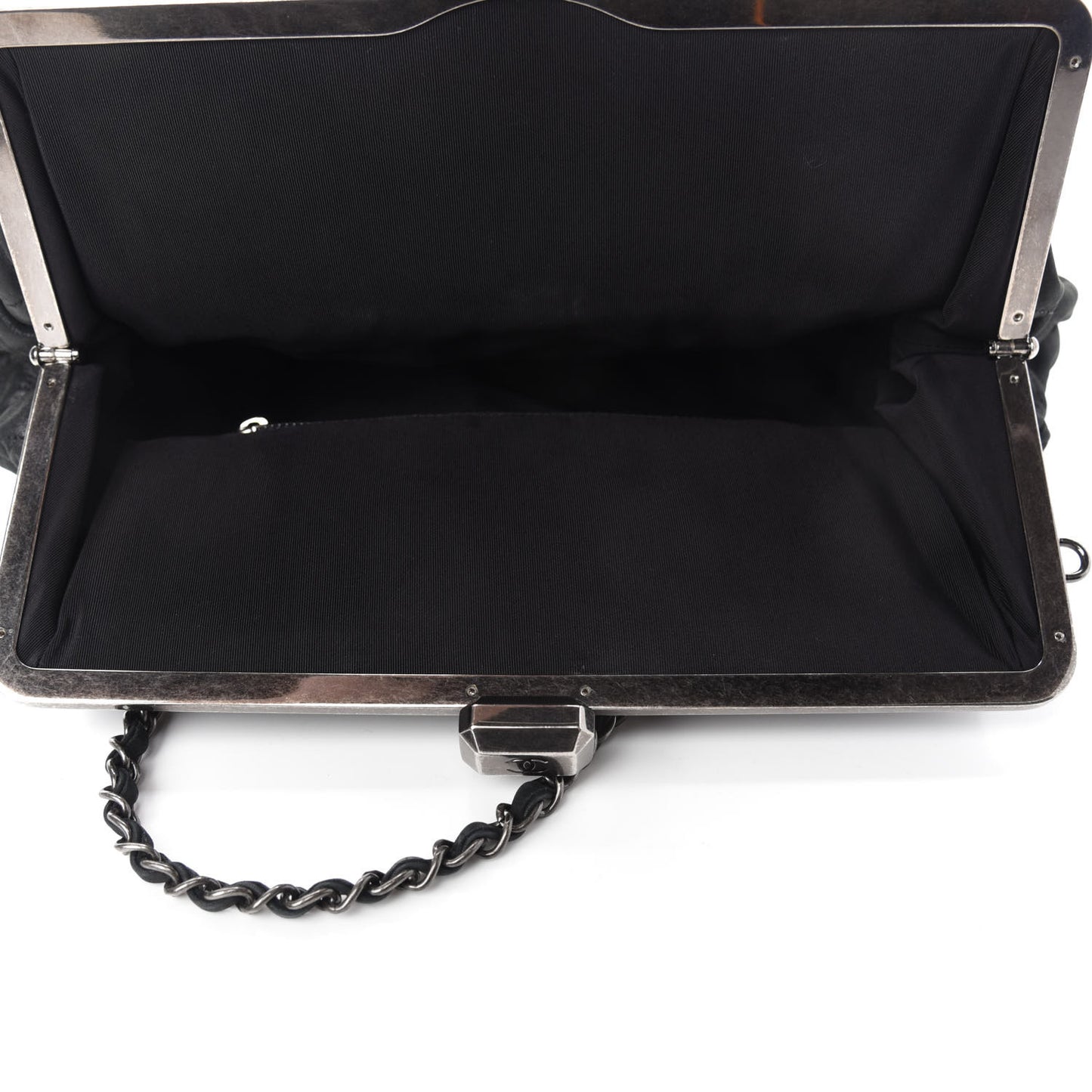 Iridescent Calfskin Chic Quilt Frame Tote Black