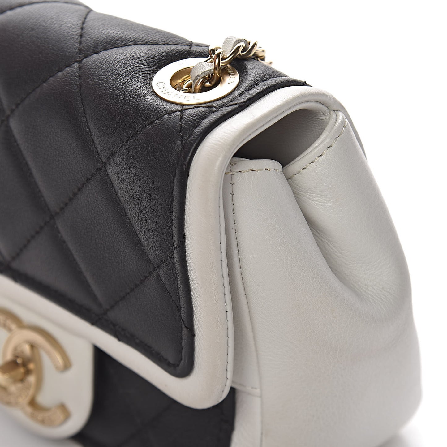 Lambskin Quilted Graphic Mini Flap Bag Black White
