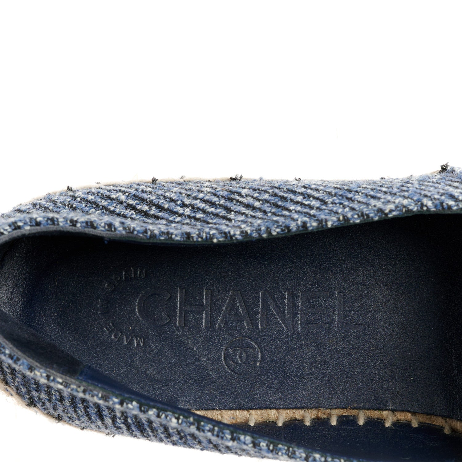 Chanel Cotton Tweed CC Espadrilles 38 Blue Ecru Black 7 of 11