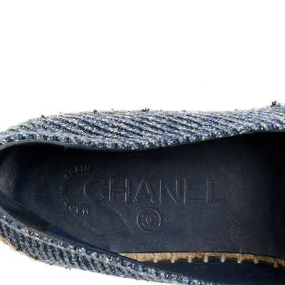 Chanel Cotton Tweed CC Espadrilles 38 Blue Ecru Black 7 of 11