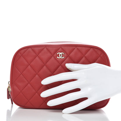 Chanel Caviar Quilted Curvy Pouch Cosmetic Case Red 2 of 10