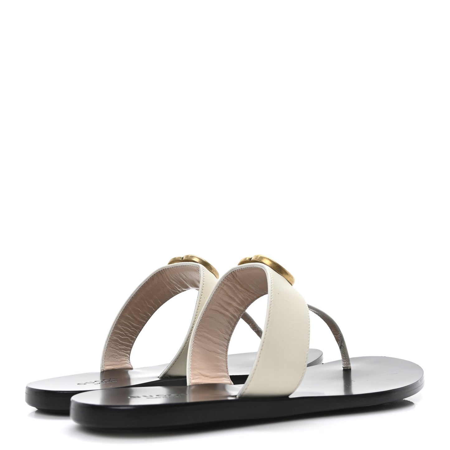 Calfskin GG Marmont Thong Sandals 38.5 Mystic White