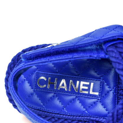 Chanel Cord Lambskin Quilted Logo Sandals 39 Blue 9 of 10
