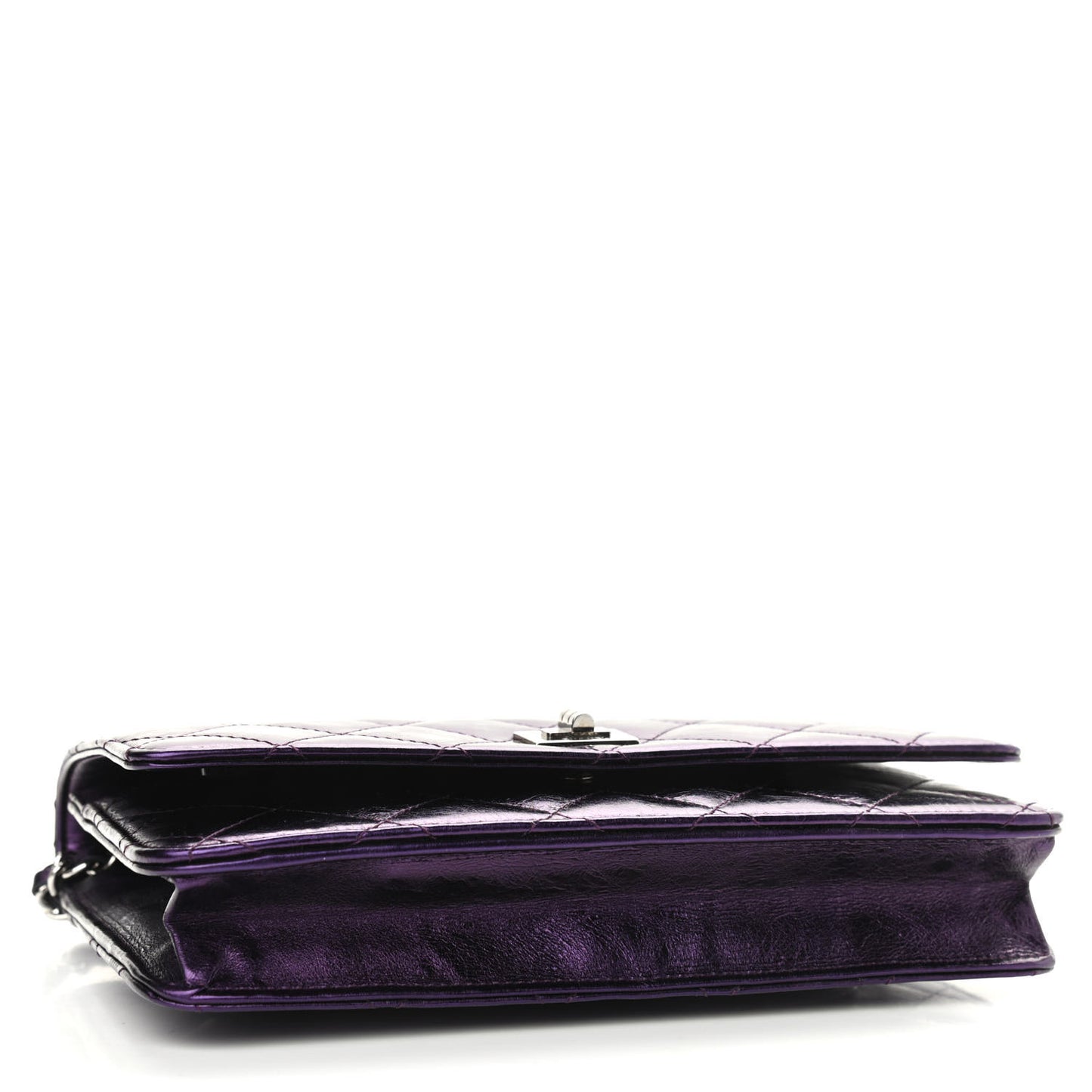 Metallic Aged Calfskin Quilted 2.55 Reissue Wallet on Chain WOC Purple