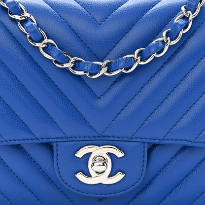 Chanel Caviar Chevron Quilted Mini Square Flap Blue 8 of 10