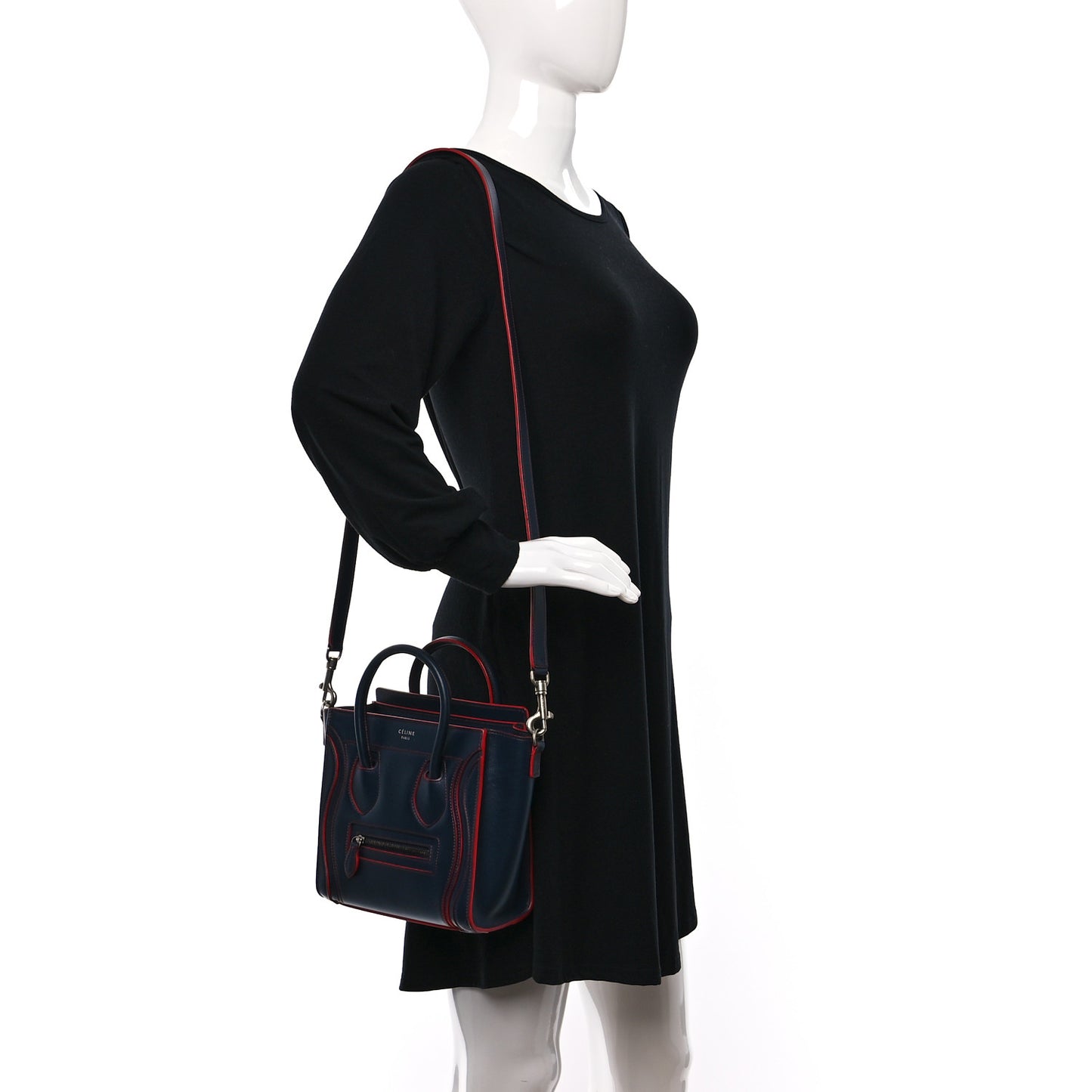 Smooth Calfskin Nano Luggage Navy Blue Red