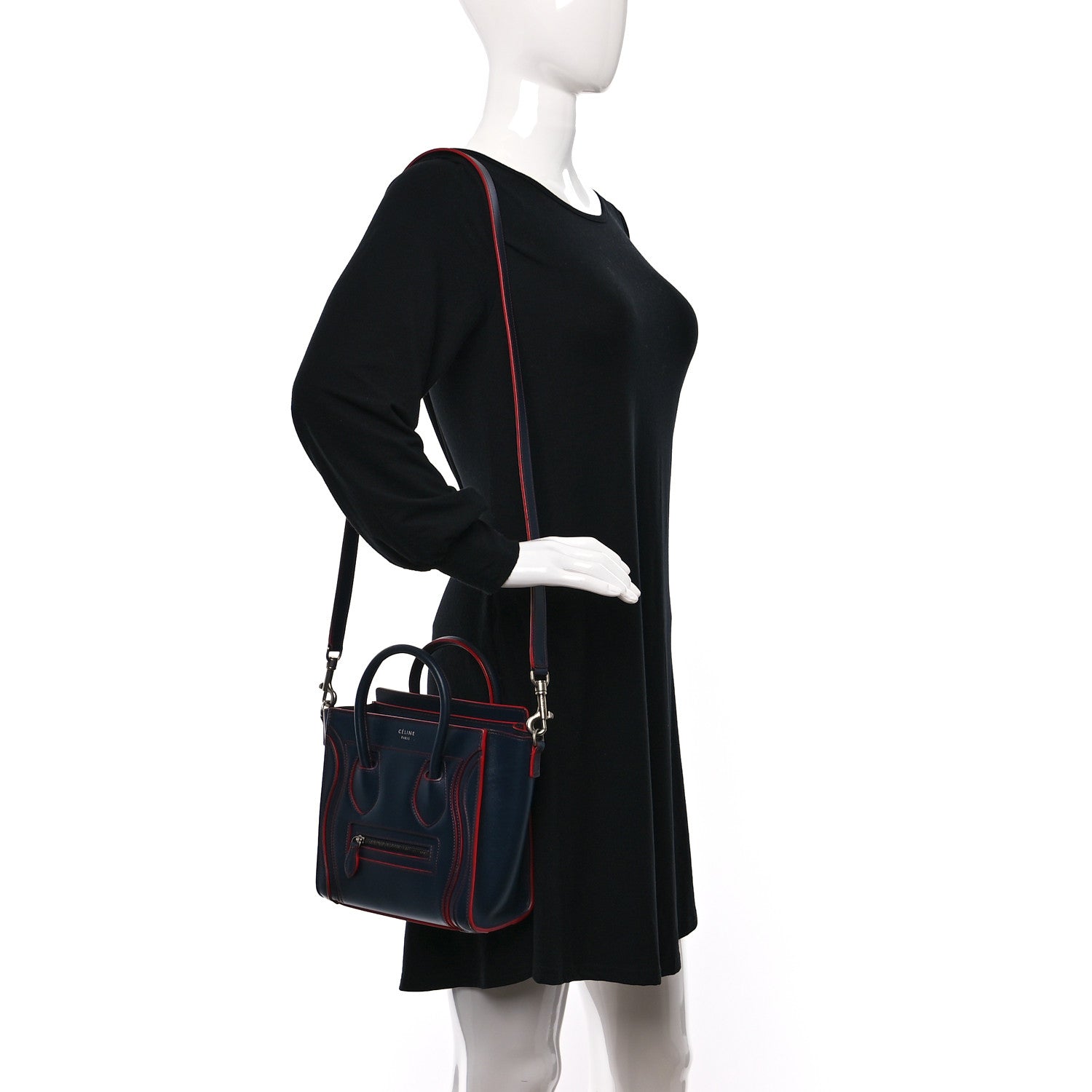 Celine Smooth Calfskin Nano Luggage Navy Blue Red 2 of 9