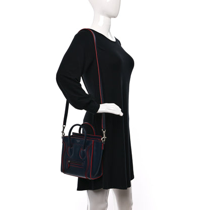 Celine Smooth Calfskin Nano Luggage Navy Blue Red 2 of 9