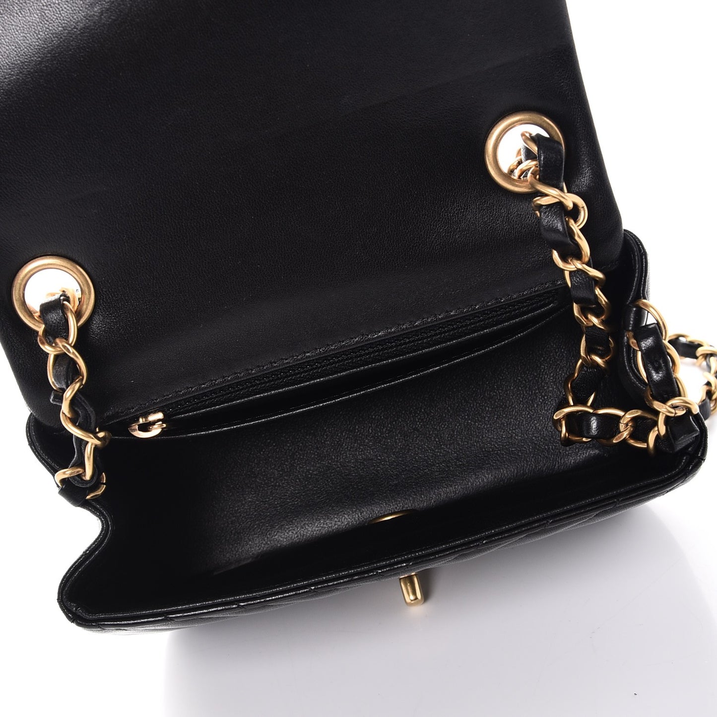 Lambskin Chevron Quilted Mini Square Flap Black