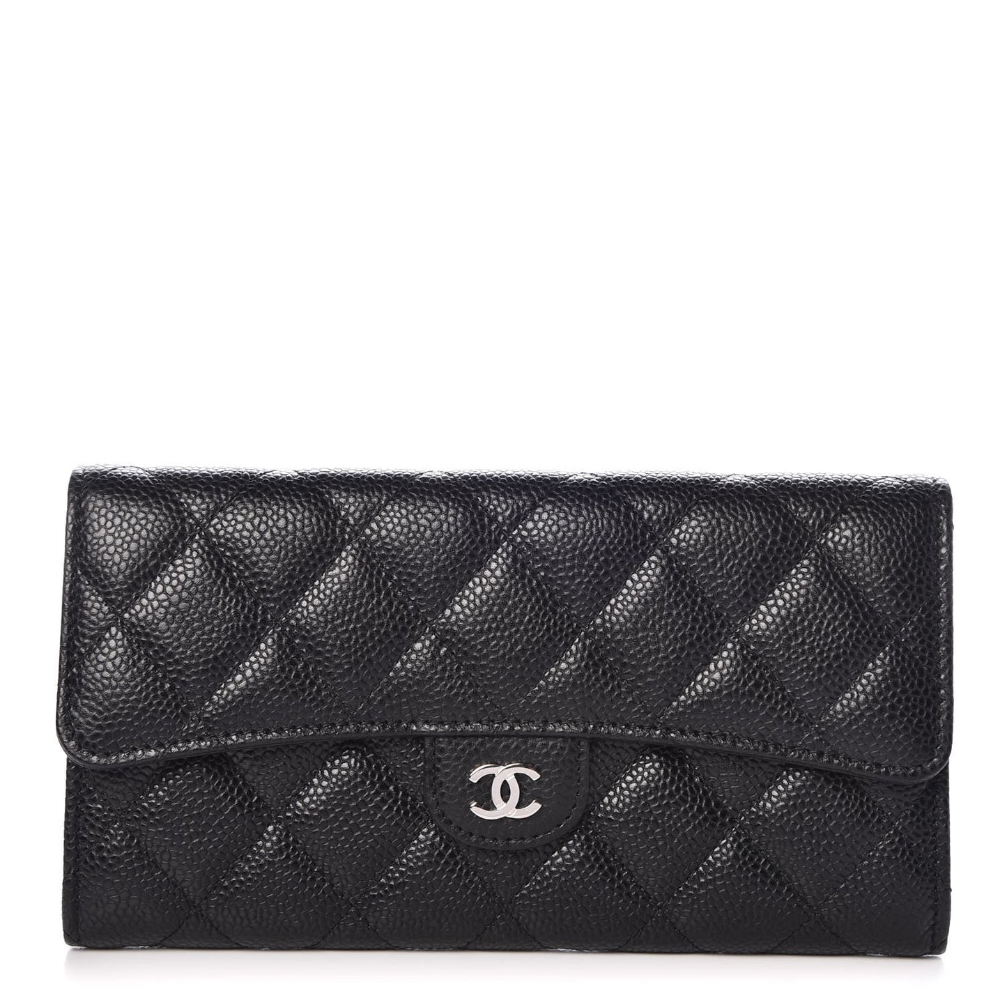 Caviar Quilted Large Flap Wallet Black