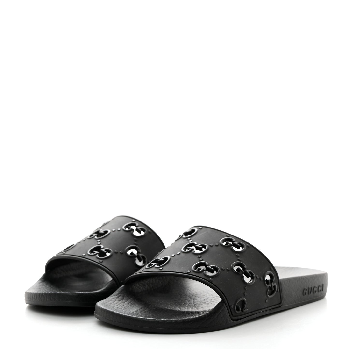 Rubber GG Monogram Perforated Womens Slide Sandals Black