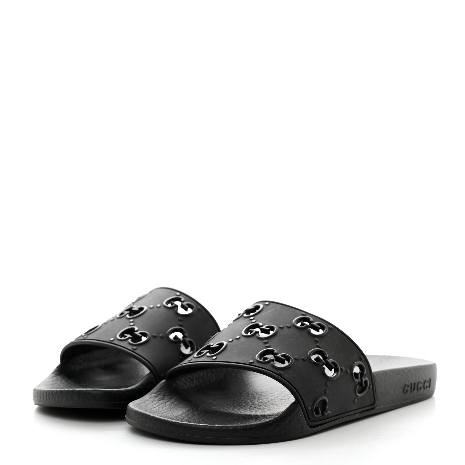 Gucci Rubber GG Monogram Perforated Womens Slide Sandals Black 3 of 9