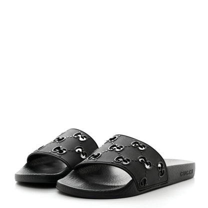 Gucci Rubber GG Monogram Perforated Womens Slide Sandals Black 3 of 9