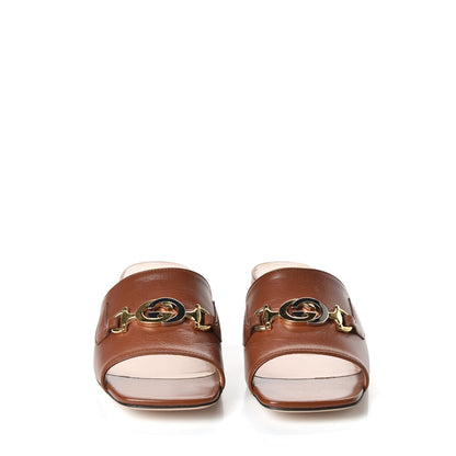 Gucci Malaga Kid Zumi Mid Heel Slide Sandals 37 Brown Papaya 3 of 10