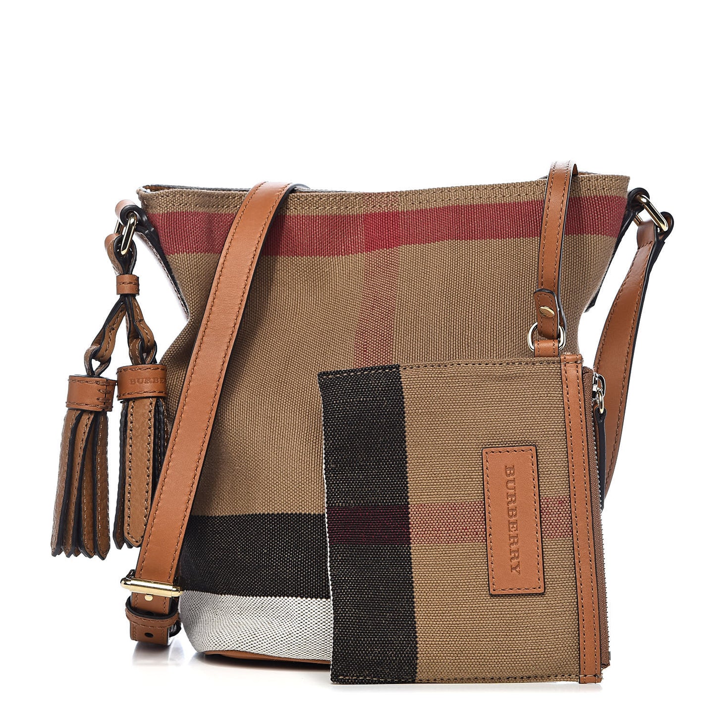 Canvas Mega Check Mini Ashby Tassel Crossbody Saddle Brown