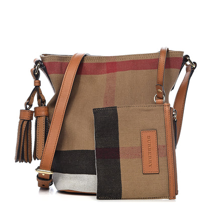 Burberry Canvas Mega Check Mini Ashby Tassel Crossbody Saddle Brown 1 of 11